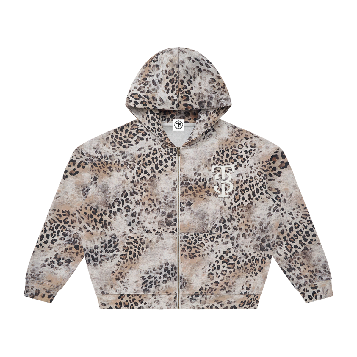 T3 Oversized Vintage Wash Leopard Zip Up