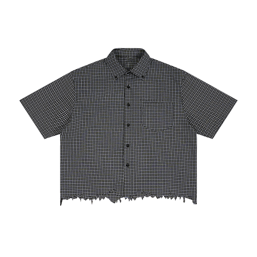 Timeless Distressed Plaid Boxy Shirt