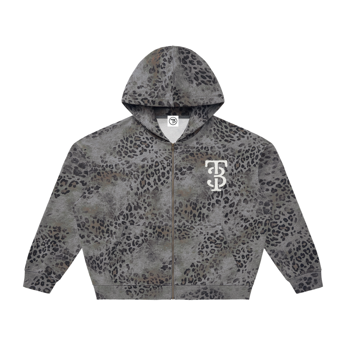T3 Oversized Vintage Wash Leopard Zip Up