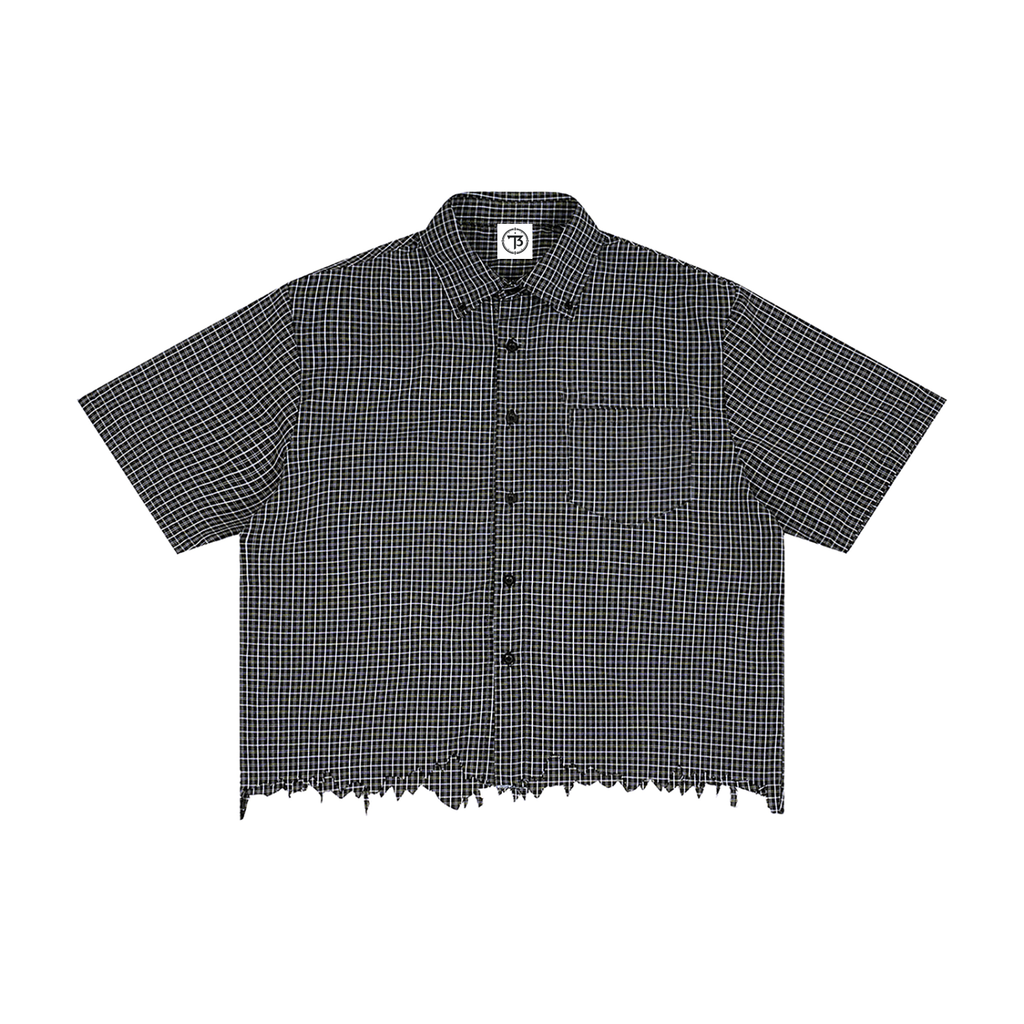 Timeless Distressed Plaid Boxy Shirt